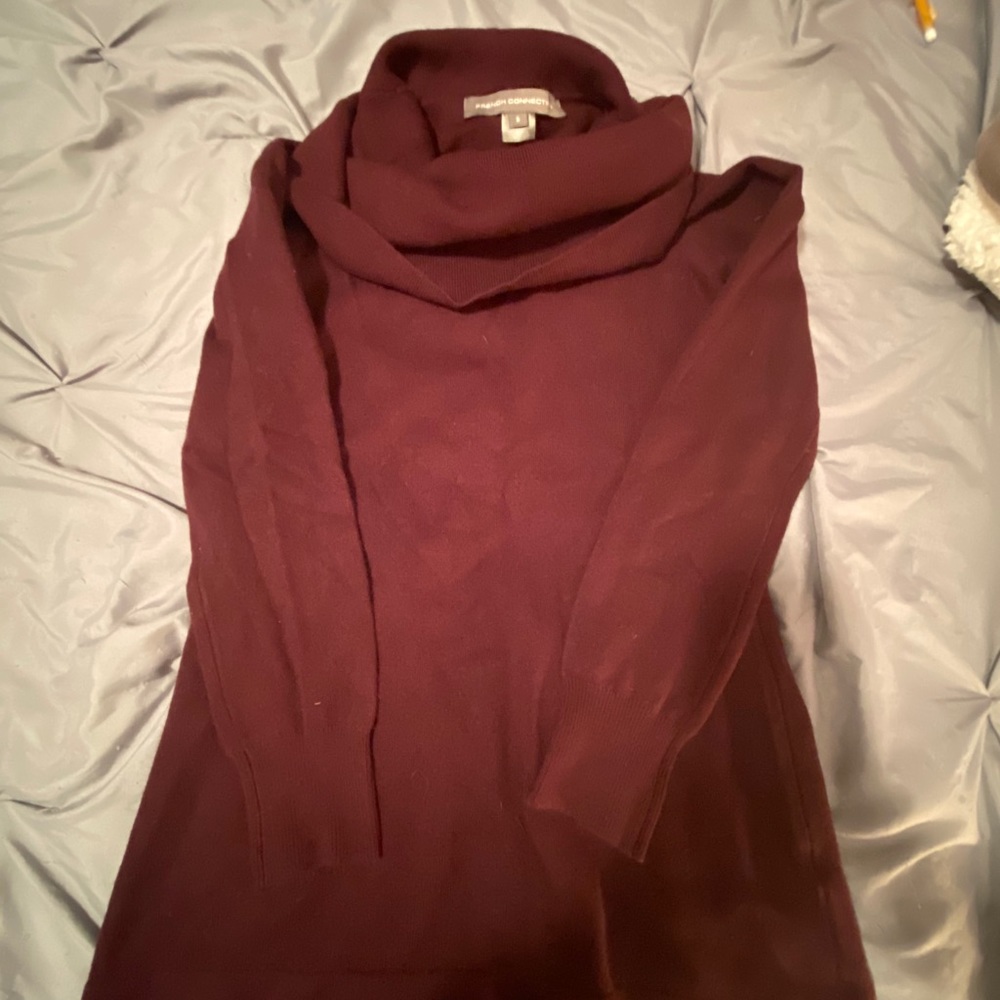 purplish maroon sweater with droop turtleneck